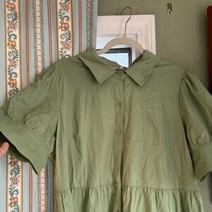Green Collared Button-Up Dress